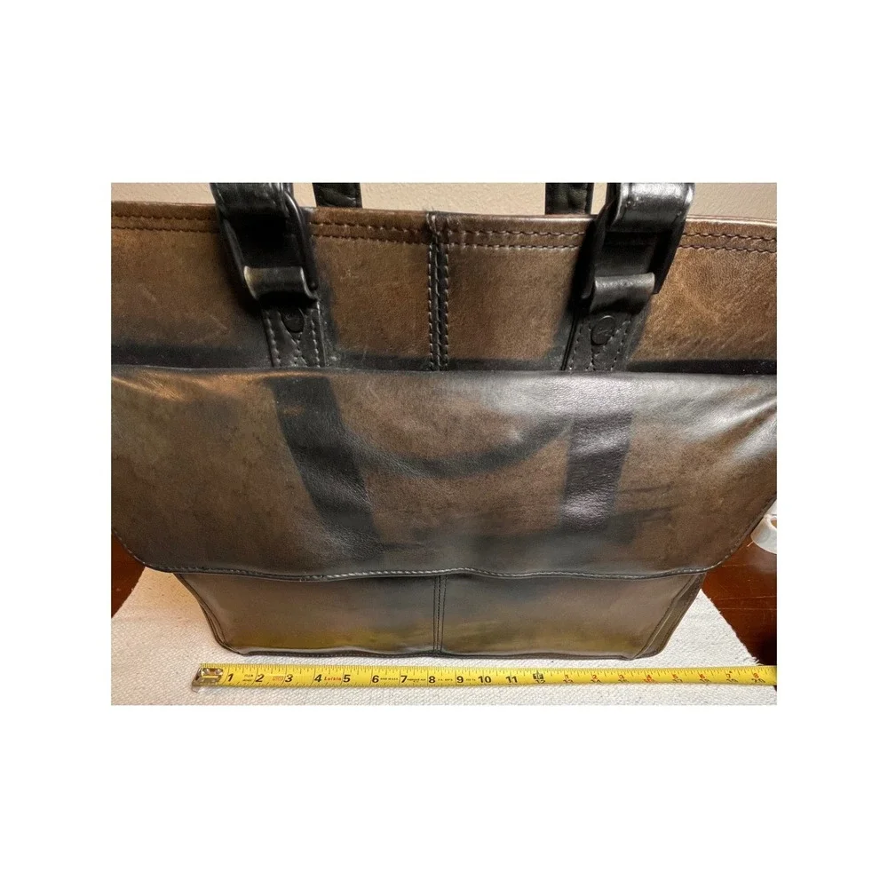 Scully Genuine Leather Brown Black Briefcase Work Bag Distressed Patina